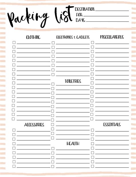 Free Printable Packing List Packing List Template Printable Packing
