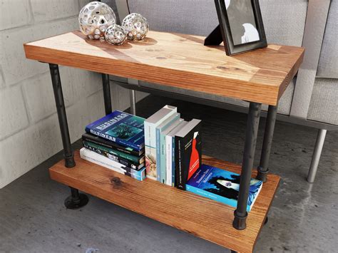 Rustic Industrial Pipe And Wood Side Table Rustic Wood End Etsy Canada