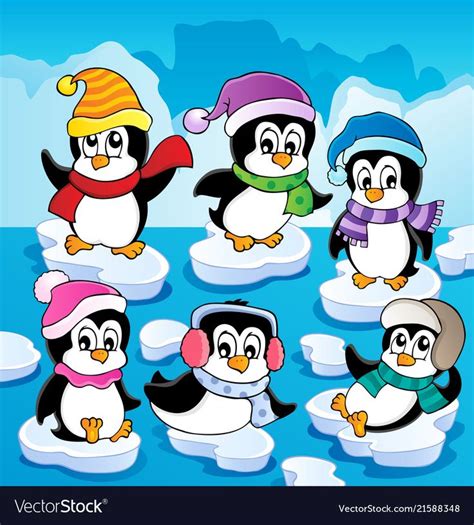 Winter Theme With Penguins 2 Vector Image On Vectorstock Winter Theme