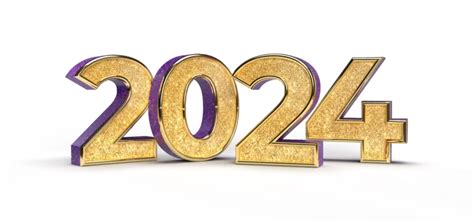 2024年閃閃發光的金色數位文字效果與逼真的禮物盒 2024年横幅 新年快樂祝福 2024png去背圖片素材免費下載，免摳圖設計圖案下載