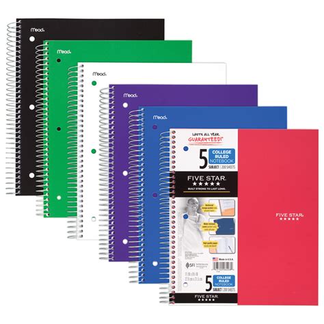 Mead Five Star Wirebound 5 Subject Notebook Memo Subject Notebooks