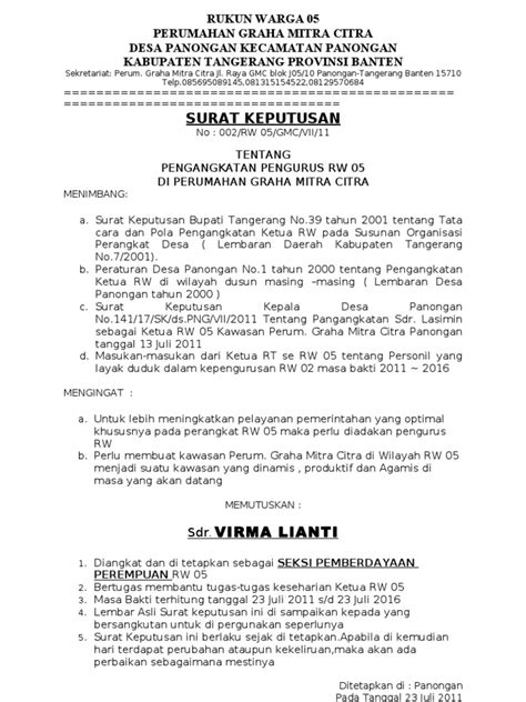 Contoh Surat Keputusan Pengangkatan Ketua Organisasi Muhammadiyah