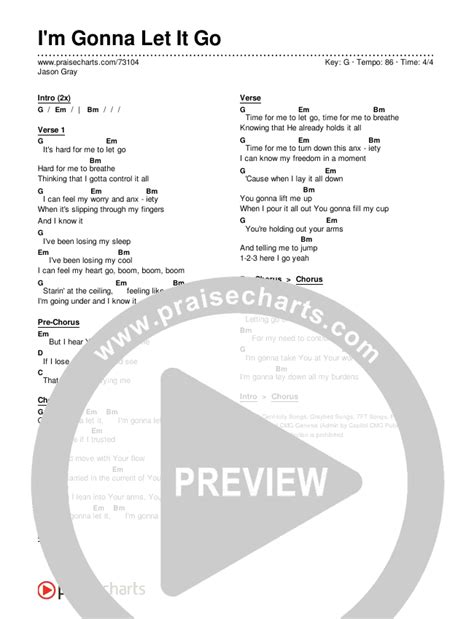 Bm bb c let the storm rage on, the cold never bothered me anyway g d. I'm Gonna Let It Go Chords (Jason Gray) - PraiseCharts