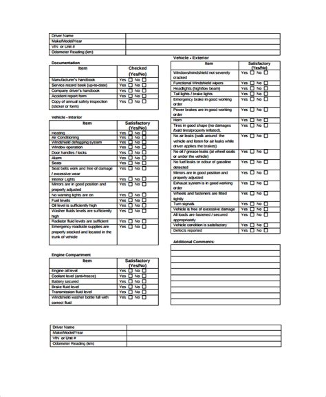 10 Vehicle Inspection Checklist Templates Pdfword Excel Pages