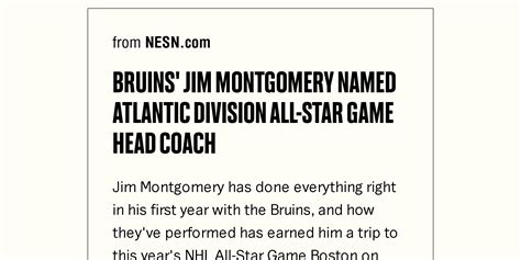 Bruins Jim Montgomery Named Atlantic Division All Star Game Head Coach