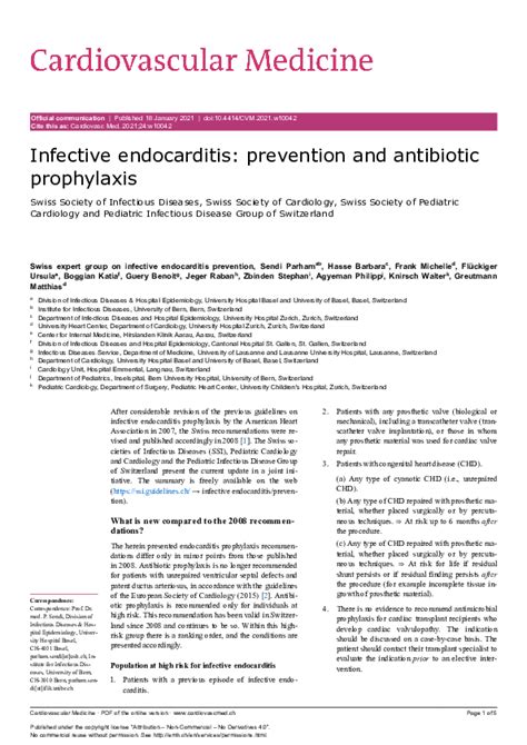 Pdf Infective Endocarditis Prevention And Antibiotic Prophylaxis