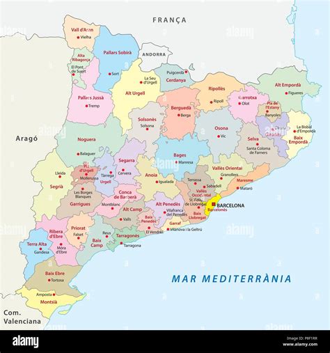 Cataluña Comarca Administrativa Mapa De Vectores Imagen Vector De