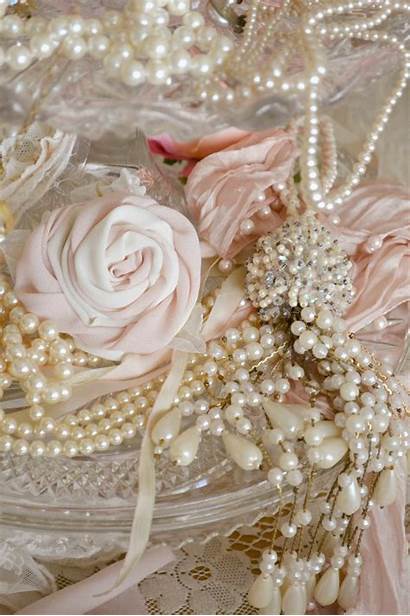 Pearls Roses Ruffles Lace Pink Shabby Pearl