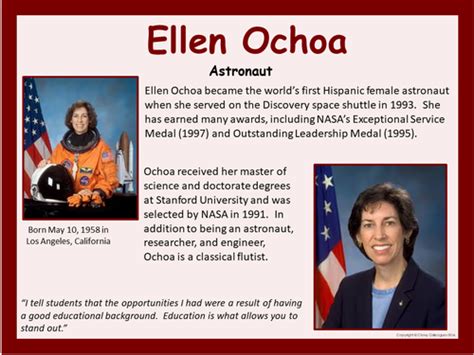 The quote belongs to another author. Ellen Ochoa Poster | Hispanic heritage month lessons, Survivor quotes, University survival