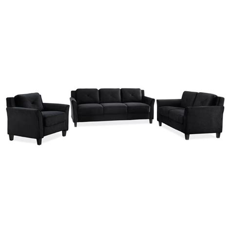 Lifestyle Solutions Hartford 3 Piece Microfiber Sofa Set In Black