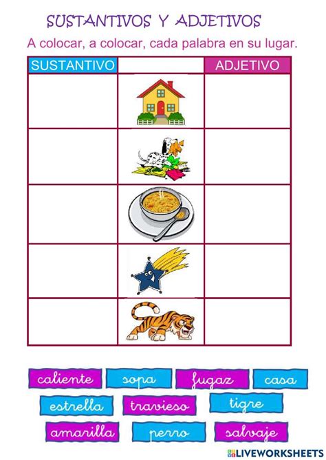 Sustantivos Adjetivos Activity Live Worksheets