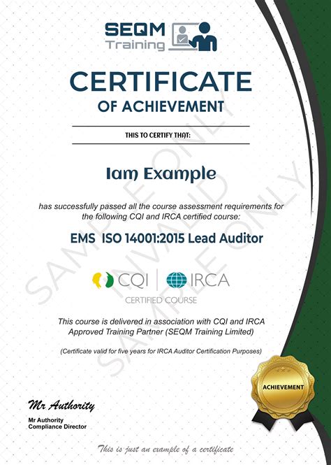 Iso 14001 Lead Auditor Course Cqi And Irca Certified Training Seqm