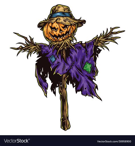 Halloween Scarecrow With Pumpkin Head Royalty Free Vector