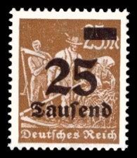 Hab den brief bis heute aber noch nicht zurückbekommen. Arbeiter, Bauer, 25 M - mit Aufdruck 25 Tsd - Briefmarke Deutsches Reich