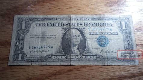 1957 Silver Certificate Blue Seal Usa 1 One Dollar Currency Collectors