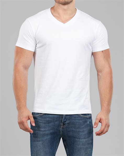Mens White V Neck Fitted Plain T Shirt Muscle Fit Basics