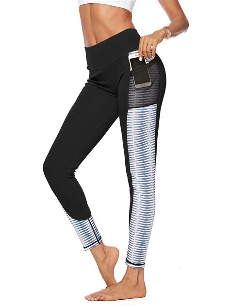 newtechnologyy womens printed leggings stitching phone pocket activewear yoga pants active