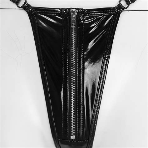 women s pvc leather bikini briefs front zipper thong sexy latex panties clubwear ebay