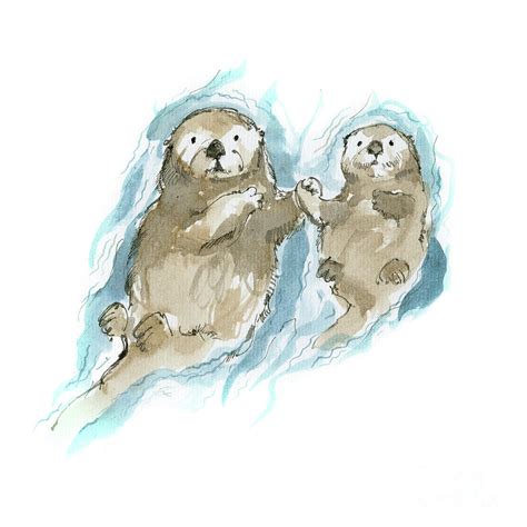 Sea Otters Drawing By Ang El Fine Art America