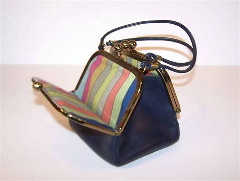 1960s Bonnie Cashin Double Kiss Lock Mini Leather Handbag With Stripe