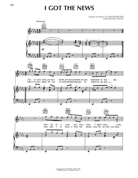 I Got The News Sheet Music Steely Dan Piano Vocal And Guitar Chords