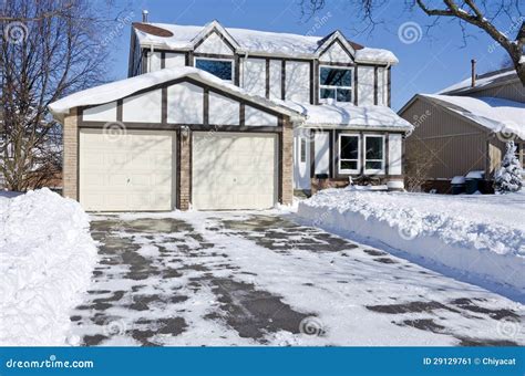 House And Driveway Covered With Fresh Snow 1 Stock Image Image Of