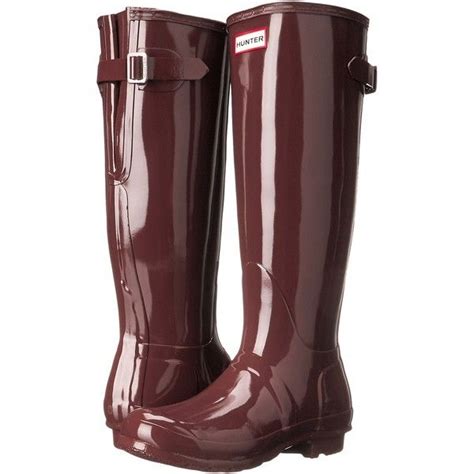 Hunter Original Back Adjustable Gloss Womens Rain Boots Brown