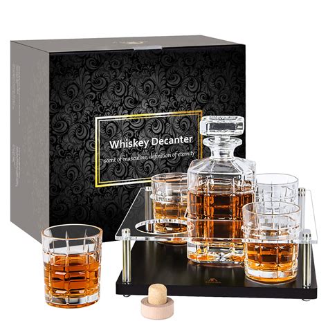 Whiskey Decanter Set With Glasses Wood Tray And Ice Bucket Campestre Al Gov Br