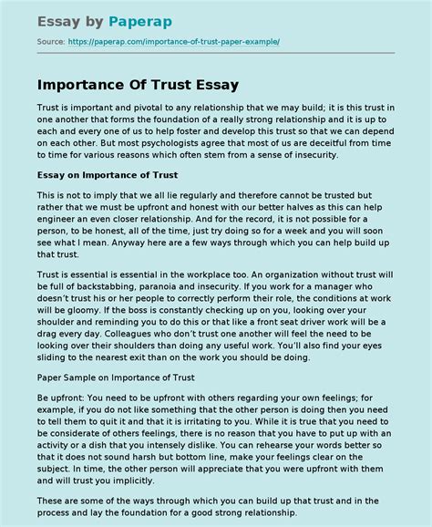 Importance Of Trust Free Essay Example