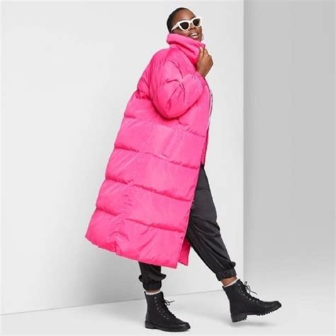 hot pink oversized polyester puffer coat glj in 2022 jackets oversized puffer coat womens