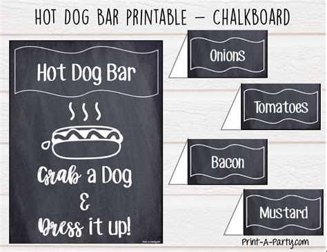 Printable Hot Dog Bar Sign Hot Dog Bar Sign Hot Dog Bar Bar Signs