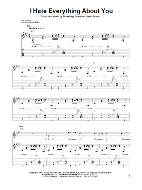 i hate everything about you sheet music three days grace guitar tab single guitar
