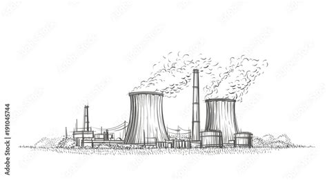 Nuclear Power Plant Hand Drawn Sketch Vector Stock Vector Adobe Stock