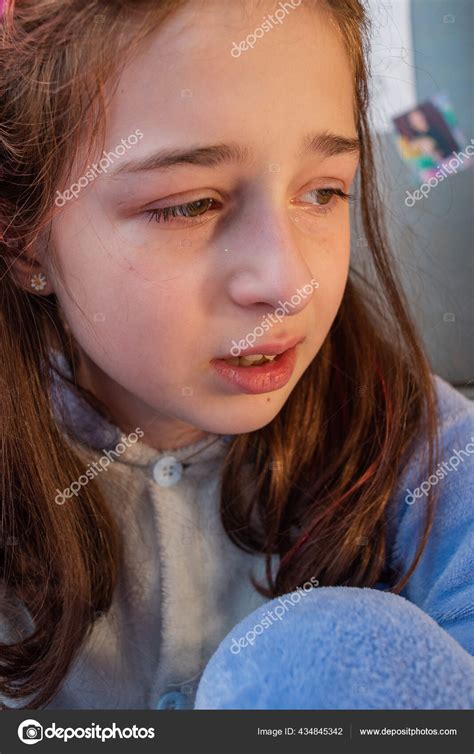 Cute Little Kid Crying Girl Crying Portrait Sad Child Girl Stock Photo