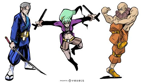 Fighting Anime Characters Set Vector Download