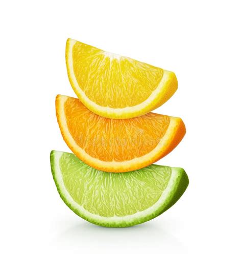 Orange Lemon Lime Isolated On White Background Three Large Slices Of