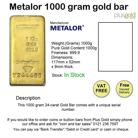 1000 Gram Gold Bar Plus Gold