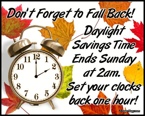 Fall Back Daylight Savings Time Clock With Moving Hands Glitter Graphic