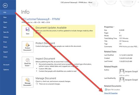 Document Information Panel Is Missing In Office 2016 Ppm Works Blog