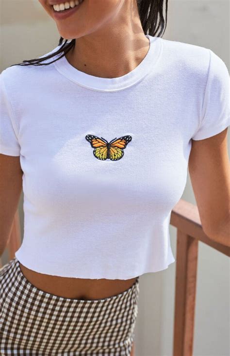Colorful Butterfly Embroidered Ribbed Cotton Tank Top Crop Top Sunifty