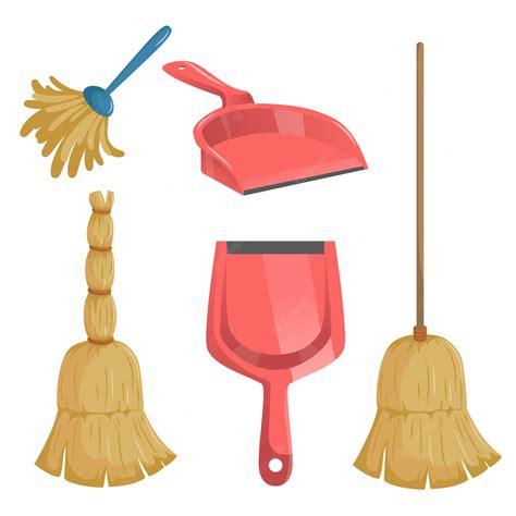 Premium Vector Cartoon Trendy Cleaning Service Set Natural Broom And