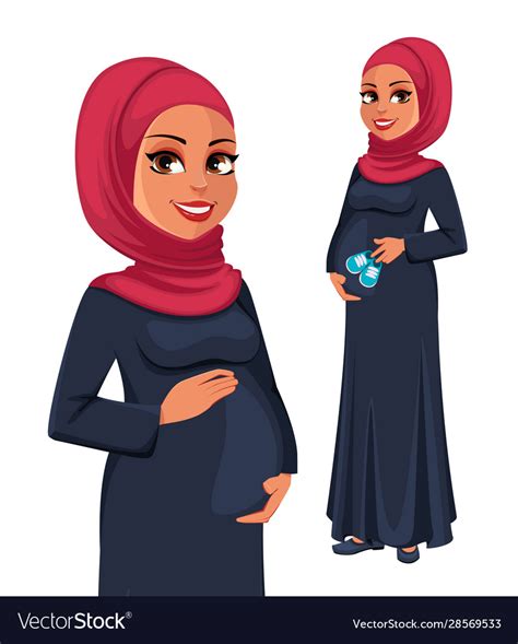 Beautiful Pregnant Muslim Woman In Hijab Vector Image