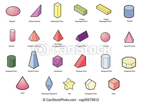 Set Of Basic 3d Geometric Shapes Geometric Solids Vector Isolated On A