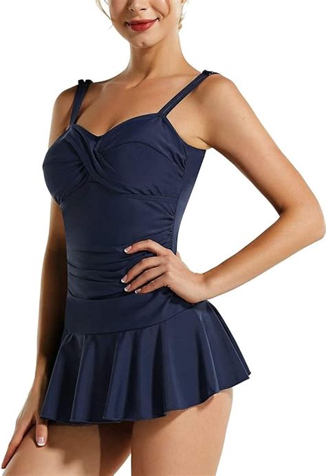 Baleaf Women One Piece Swimdress Skirted Swimsuits Backless Ruched