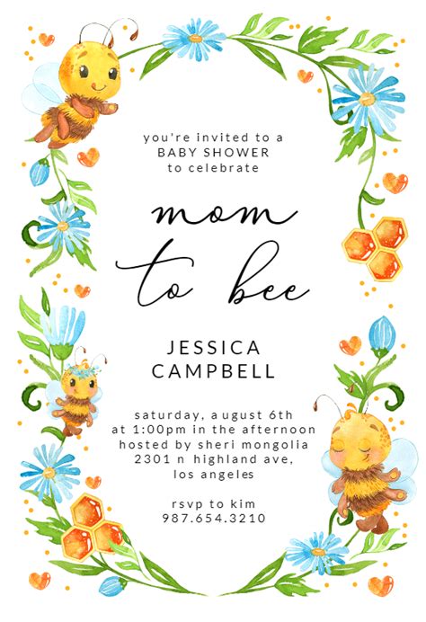 Mother To Bee Baby Shower Invitation Template Free Greetings Island