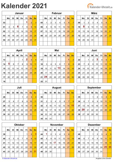Kalender 2021 Mit Feiertagen Kostenlos Kalender 2021 Mit