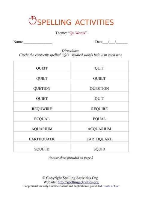 Spelling Tests For 6th Graders