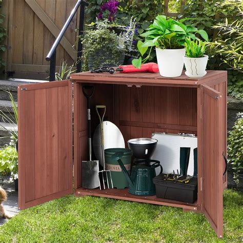 Outdoor Wood Storage Cabinet Garden Tool Shed With Double Doors For Pa