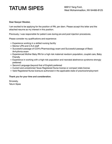 RN, Per Diem Cover Letter | Velvet Jobs