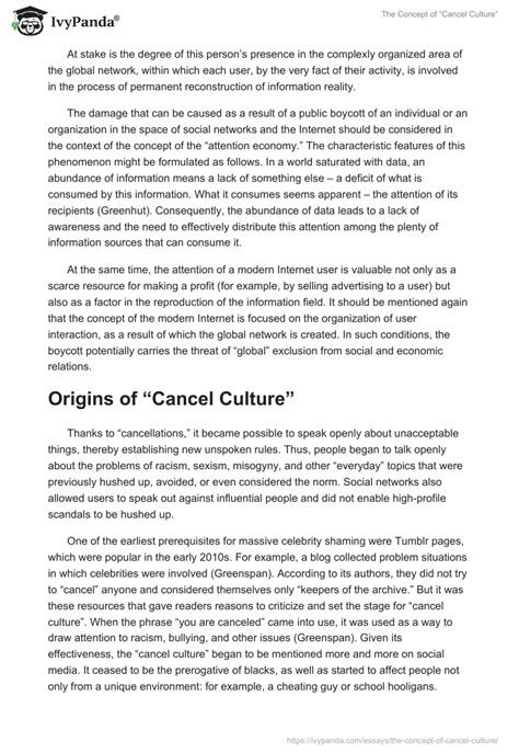the concept of cancel culture 2017 words research paper example